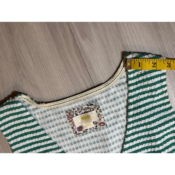 Maeve Tank Top Womens L Green White Striped Peplum V Neck Textured - Picture 6 of 13
